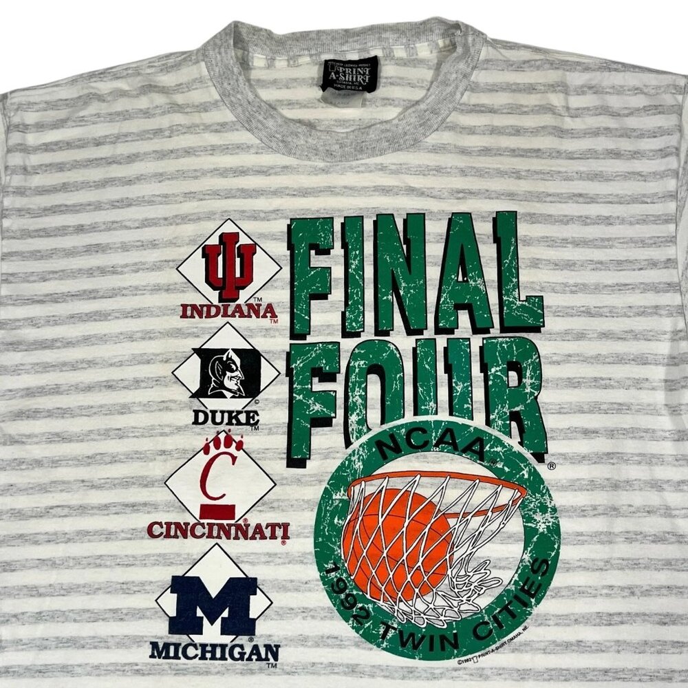 Vintage Print A-Shirt 1992 NCAA Final Four Win Cities Striped T-Shirt Size XL - Picture 3 of 11